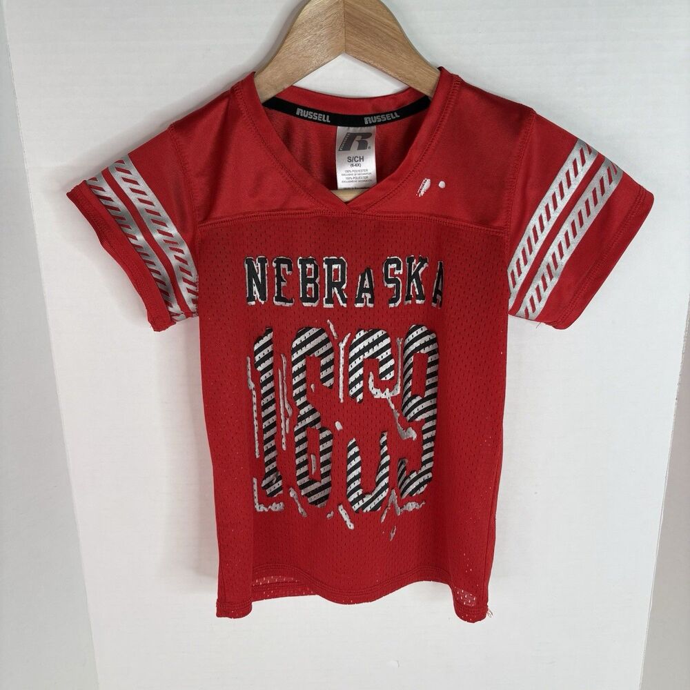 Nebraska Cornhuskers Jersey, Youth Small, Red, 1869, Short Sleeve, Russell - Picture 1 of 5